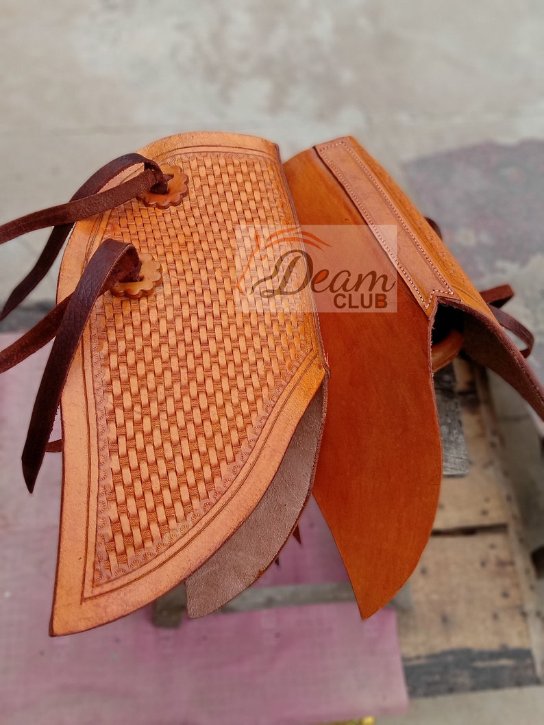 Custom Made Western Saddle Tapaderos Stirrups Leather Handmade Sewn