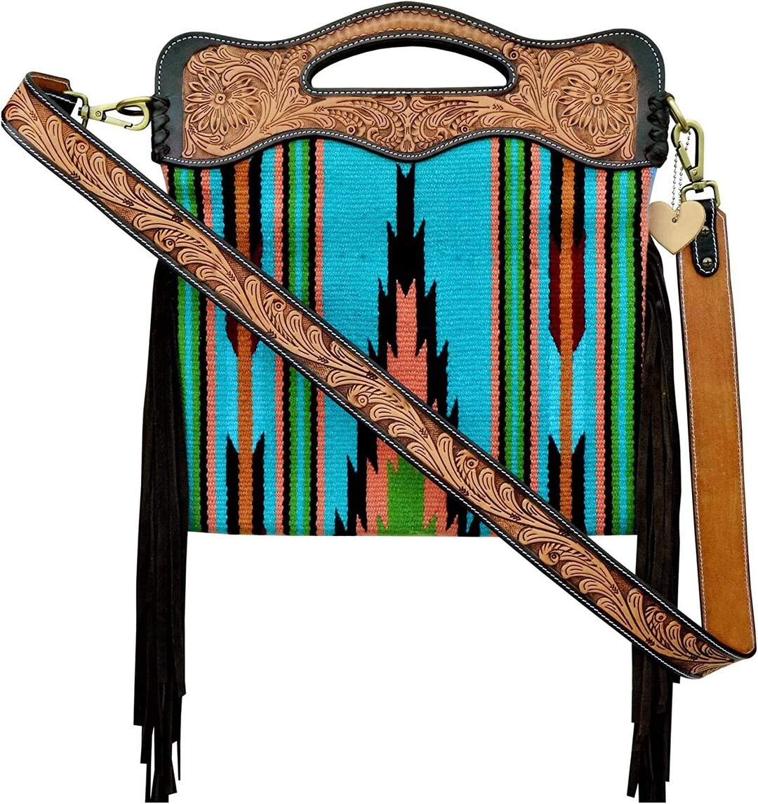 Genuine Leather Western Saddle Blanket Tassel Mrya Bag Etsy