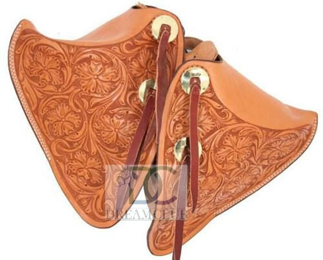 Custom Made Western Saddle Tapaderos Stirrups Leather Handmade Sewn