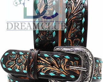 Handmade Western Leather belt Tooled