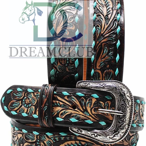 Personalized Leather Belt / Brown Western Scroll/ Free Name / Etsy