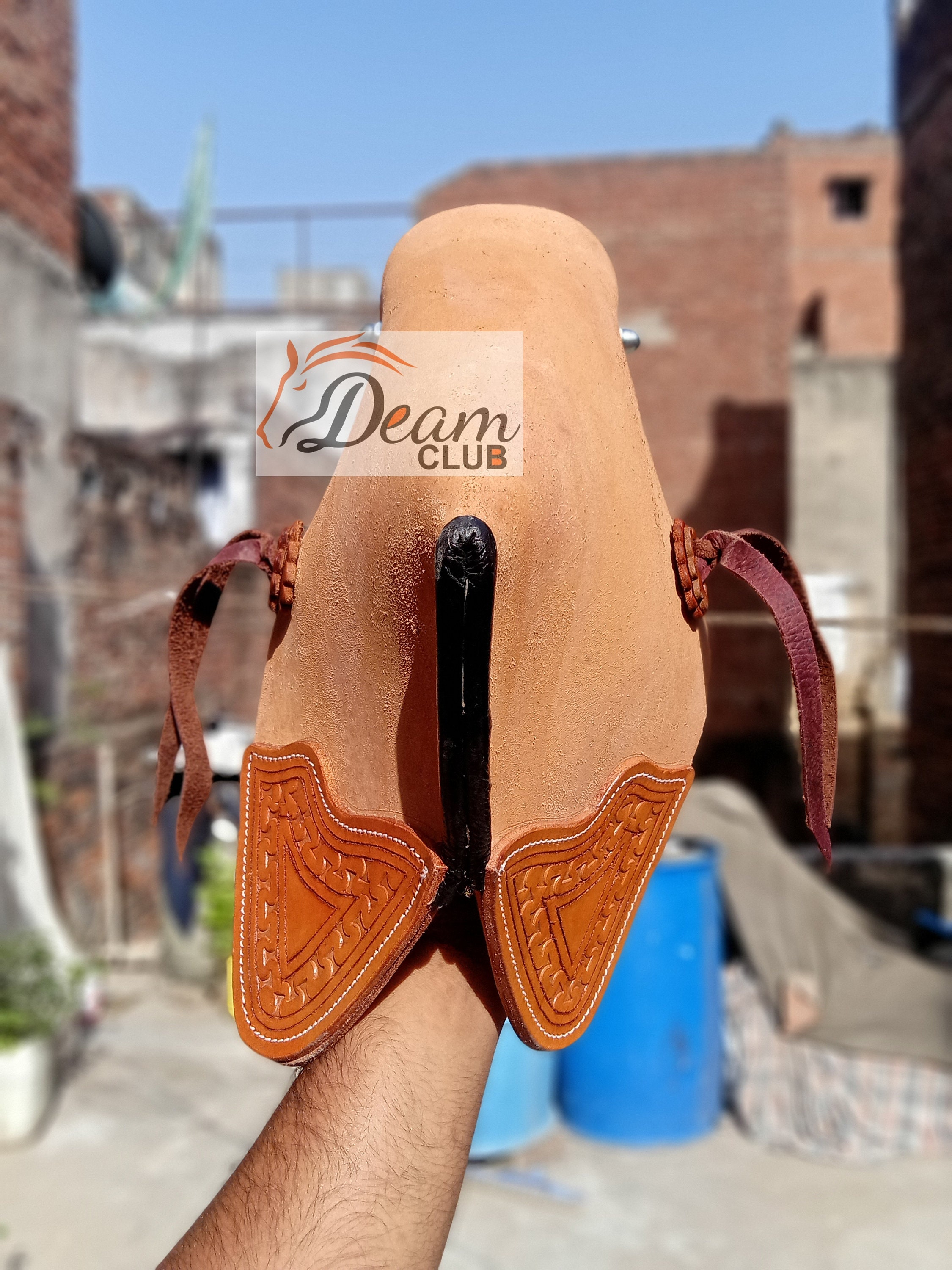 Handmade Rough Out Leather Tapaderos Stirrups For Western Saddles - Pair, Tooled Leather With Bull Nose Design