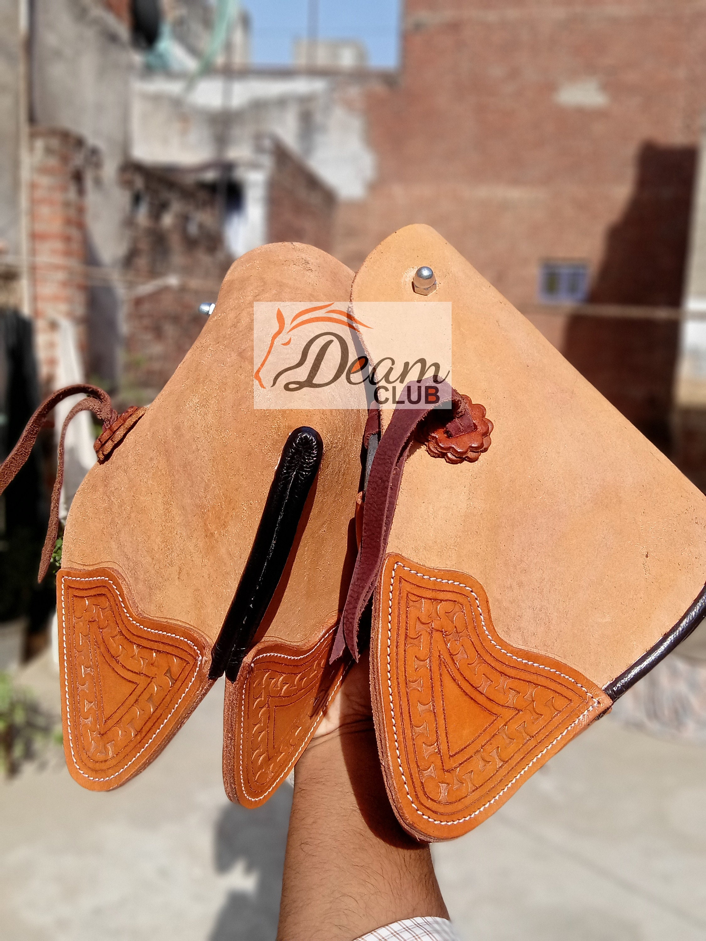 Custom Made Western Saddle Tapaderos Stirrups Leather Handmade Sewn