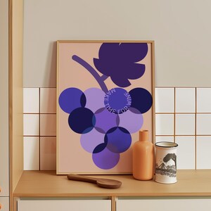 ブドウのウォールアート | 印刷可能なブドウのポスター | ワインのウォールアート | ワインフルーツの印刷可能なポスター | ブドウのイラスト | レトロなミニマリストのブドウ園の装飾
