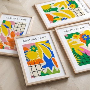 Tropical Wall Art Set of 4 Prints | Exotic Botanical Prints | Colorful Jungle Decor | Abstract Poster Set | Vibrant Floral Printable Art