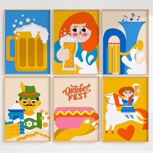 Oktoberfest Poster Set of 6 | Minimalist Beer Prints | Retro Bar Wall Art | Music Festival Decor | Beer Gallery Decor | Beer Poster Bundle