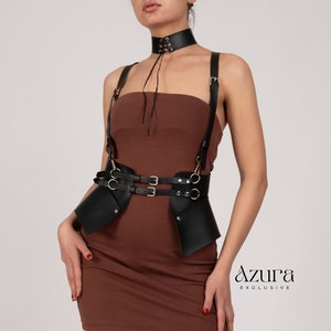 Stylish Women&#39;s Leather Harness Corset Belt and Choker Set - Plus Size Options - Belts for Dresses