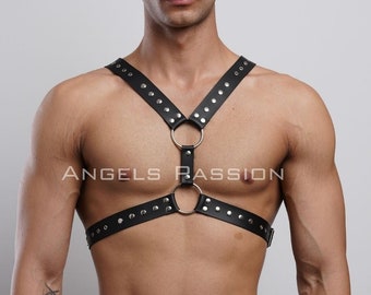 Rivet Detailed Vegan Leather Chest Harness - Edgy Y-Front Outfit