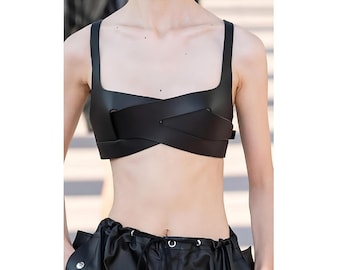 Handmade Vegan Leather Bustier – Custom Chest Harness, Rave Outfit