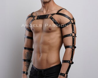 Men's Leather Chest Shoulder and Arm Harness - Handcrafted Bulldog Harness - Plus Size Options - Edgy Leather Outfit - Bondages for Men