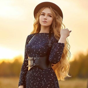 Women&#39;s Vegan Leather Underbust Corset Top - Adjustable Harness Belt - Plus Size Options - Vintage Style