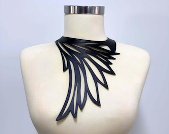 Vegan Leather Wing Choker Necklace – Handmade Gothic Punk Accessory