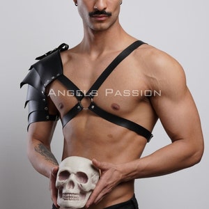 Men&#39;s Leather Gladiator Chest Harness - One Shoulder Harness - X Back Design - Plus Size Options - Edgy Outfit for Men
