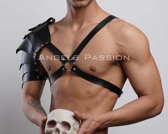 Men's Leather Gladiator Chest Harness - One Shoulder Harness - X Back Design - Plus Size Options - Edgy Outfit for Men