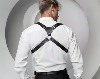 Men's Premium Leather Suspenders - Chest Harness for Men - Plus Size Options - Leather Outfit