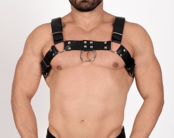 Men's Leather Bulldog Chest Harness - Handcrafted - Plus Size Options - Gift for Men - Leather Outfit Accessory