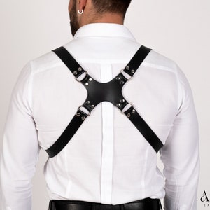 Men&#39;s Premium Vegan Leather Chest Harness Suspenders - Plus Size Options