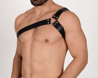 Men's Leather Bulldog Chest Harness - Plus Size Options - Edgy Leather Outfit - Customizable Gift for Men