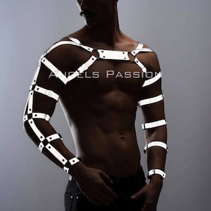 Glow In The Dark reflecterend borst- en armharnas voor heren - clubkleding - ravekleding - grote maten opties - partykleding