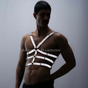 Glow In The Dark Reflective Chest Harness for Men - Club Wear - Rave Clothing - Festival Outfit - Plus Size Options