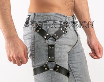 Men's Leather Leg Accessory - Pants Leg Harness - Leg Suspenders - Plus Size Options