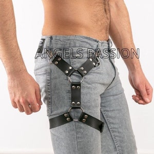 Men's Leather Leg Accessory - Pants Leg Harness - Leg Suspenders - Plus Size Options