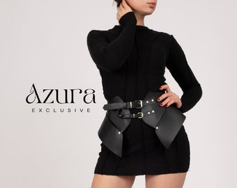 Versatile Women's Leather Peplum Underbust Corset Belt - Plus Size Harness - Belts for Dresses