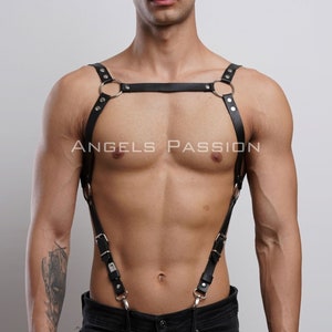 Vegan Leather Bulldog Chest Harness Suspenders for Men - Plus Size Options - Rave Outfit - Custom Harness - Festival Clothing - Clubwear
