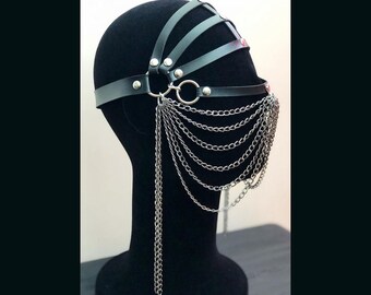 Women&#39;s Chain Detailed Leather Mask - Head Harness