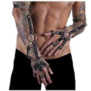 Unusual Men&#39;s Hand and Arm Harness - Elastic and Ring Detail - Rave Outfit - Plus Size Options - Rave Accessory - Clubwear