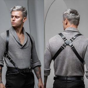 Men's Premium Leather Chest Harness Suspenders - Plus Size Options - Gift for Men