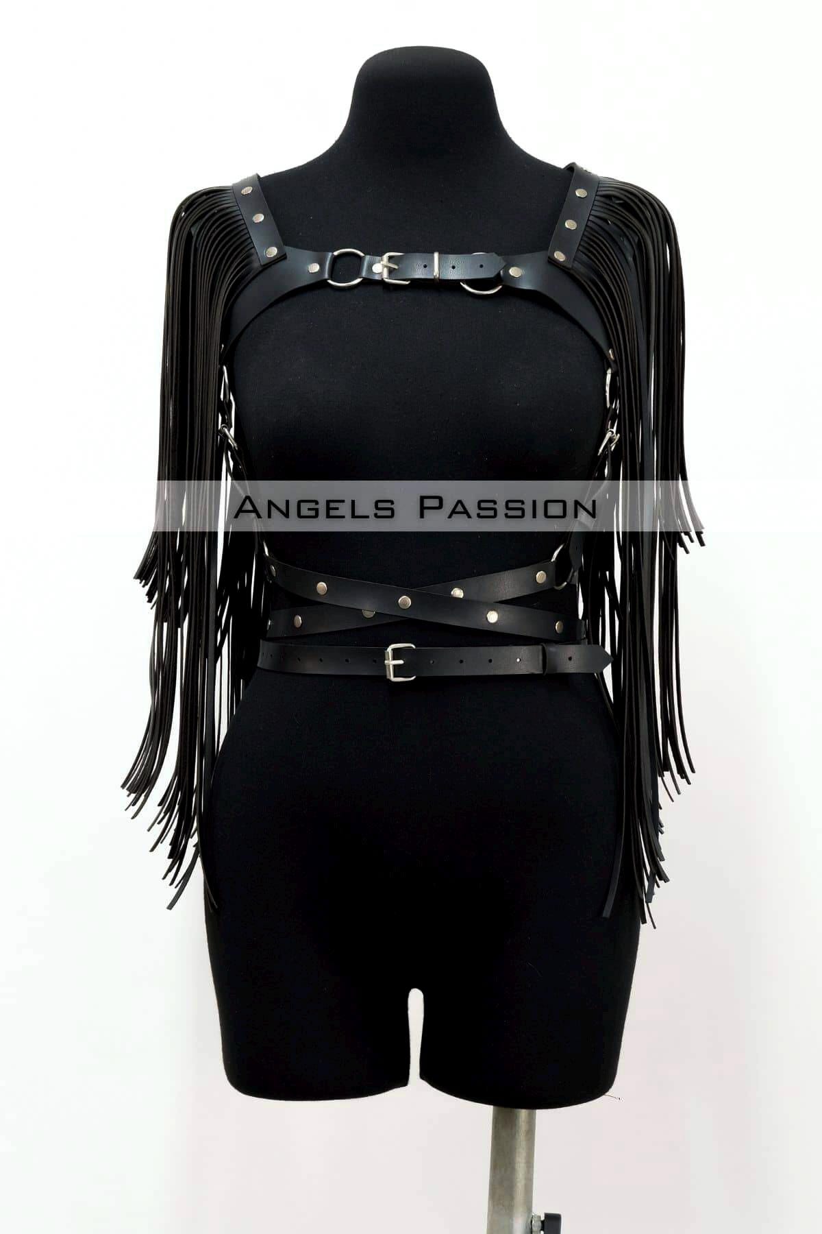 Urban outfitters Black Leather Fringe Harness Top large Fringe Vegan Leather Harness Top – Festival Rave Fashion  main image 2