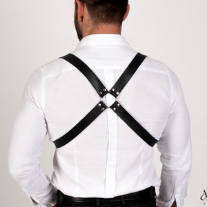 Men&#39;s Leather Chest Harness Suspenders - X Back Design - Plus Size Options - Leather Outfit Accessory for Men