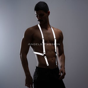 Glow In The Dark Reflective Men&#39;s Chest Harness Suspenders - Clubwear - Rave Outfits for Men - Plus Size Options