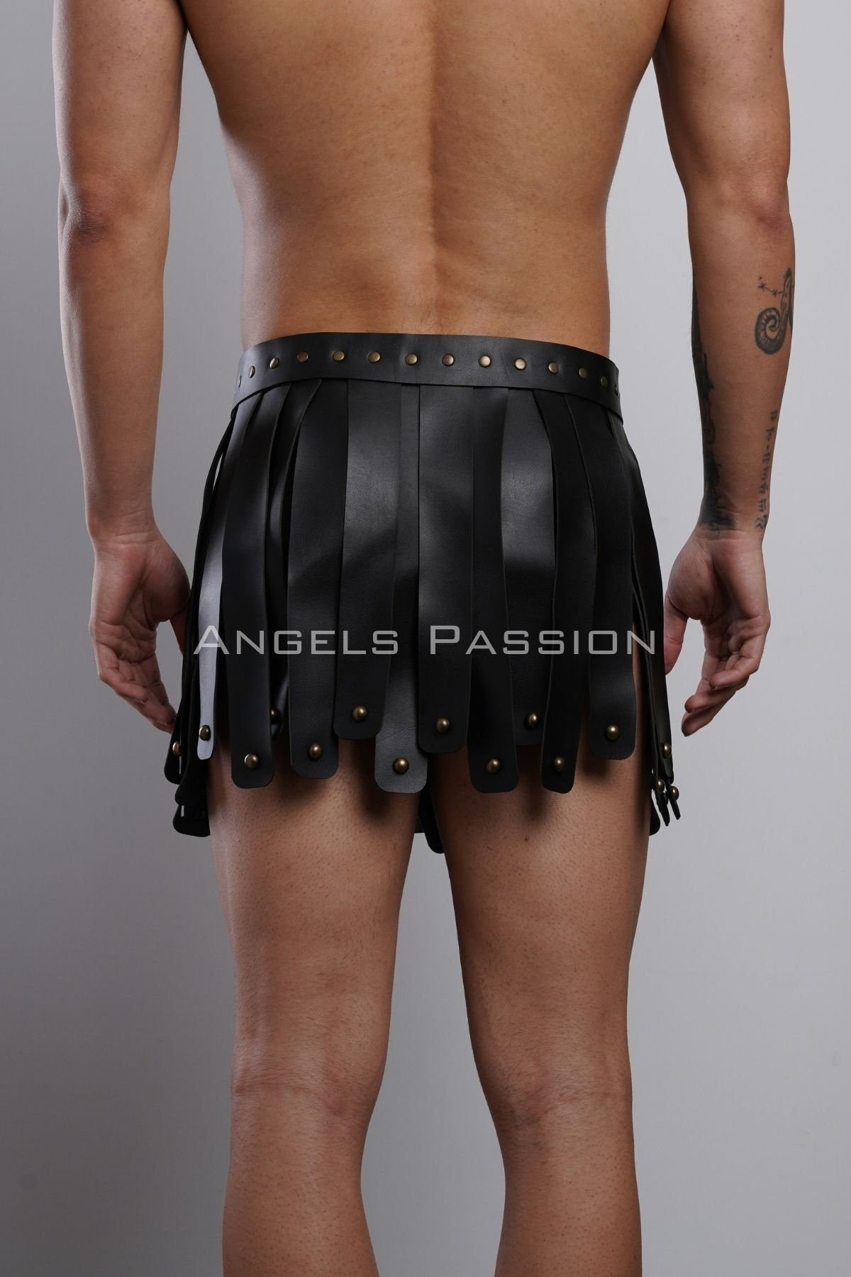 Gladiator Black Linen Mini Skirt with Embroidery Stripe Details