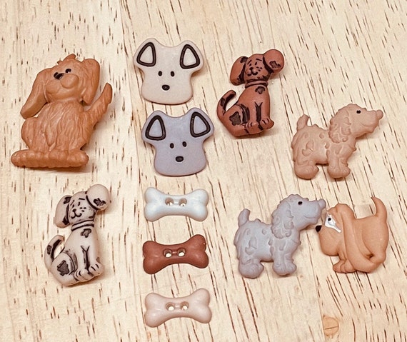 Adorable Dog Buttons Dog Bone Buttons Lot of 11 Dog Buttons Shank Back Buttons DIY Button Art Scrapbooking Hair Craft Sewing Costume Design Etsy