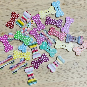 Adorable Dog Bone Flat Back buttons Bright Colourful Buttons - Lot of 10 - craft supplies Journalling Card making Scrapbooking
