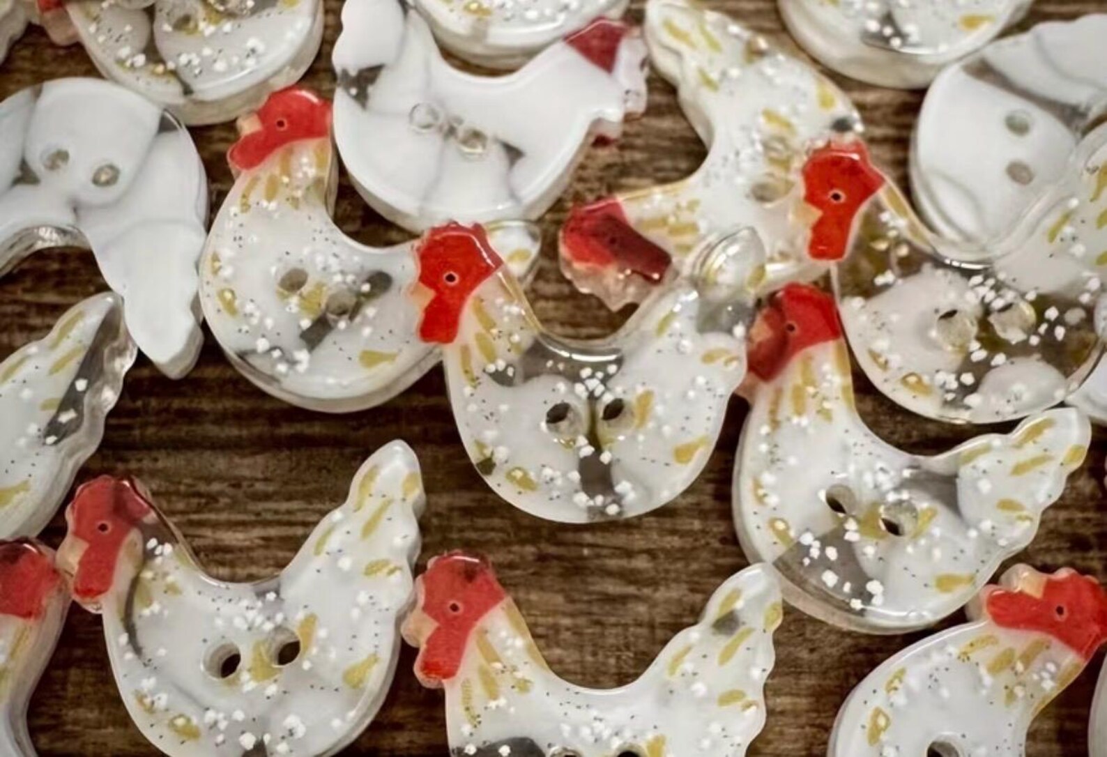 Poultry Buttons Adorable Chook Rooster Hen Buttons Lot of 10 Random Flat Back Sewing ...