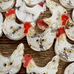Lote de 10 botones de gallina, gallo o gallina, con parte trasera plana, para coser y manualidades, para diseño de disfraces y scrapbooking.