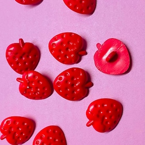 Gorgeous Strawberry Buttons Lot of 12  Red Shank Back  Cute Buttons Sewing Craft Supplies Costume Design. Scrapbooking