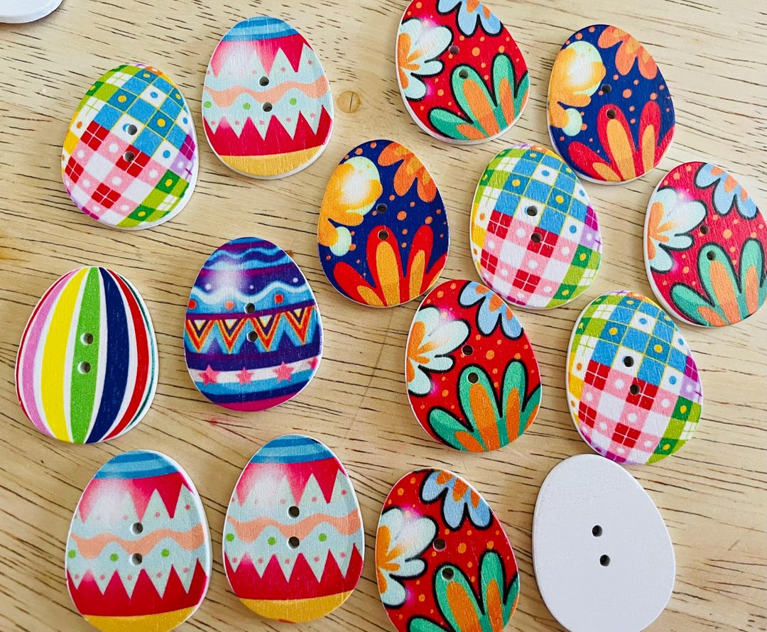 Adorable Easter Egg Buttons Lot of 10 Flat Back Sewing Craft Supplies ...