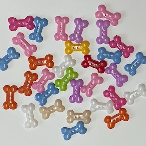 Adorable Dog Bone Flat Back buttons Bright Colourful Buttons - Lot of 10 - craft supplies Journalling Card making Scrapbooking