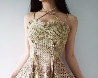 Anna 3-en-1 (Haut / Robe / Brassière) | Modèle de crochet PDF détaillé avec images | Débutant avancé | Sur mesure | Cottagecore