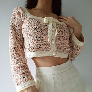 Eloise Cardigan | In-Depth PDF Crochet Pattern With Pictures | Advanced Beginner | Made-to-Measure | Detachable Ribbon