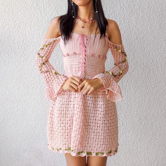 crochet peplum dress Pink Peplum Dress