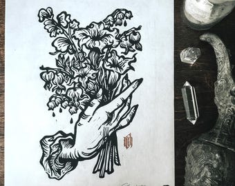 POISON BLOOM | Lino Print  | Original Gothic Artwork
