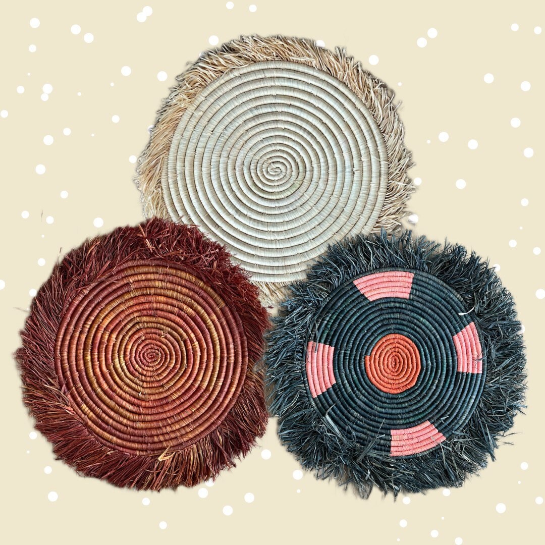 14 Inch Boho Fringe Flat Wall Basket Aesthetic Wall Decor Etsy