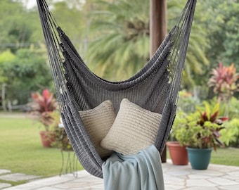 Light Grey Hammock Chair, Hand Woven Hanging Chair, Indoor Outdoor Swing Seat, Boho Hammock, Handmade Hanging Chair from Uganda, Cozy Chair