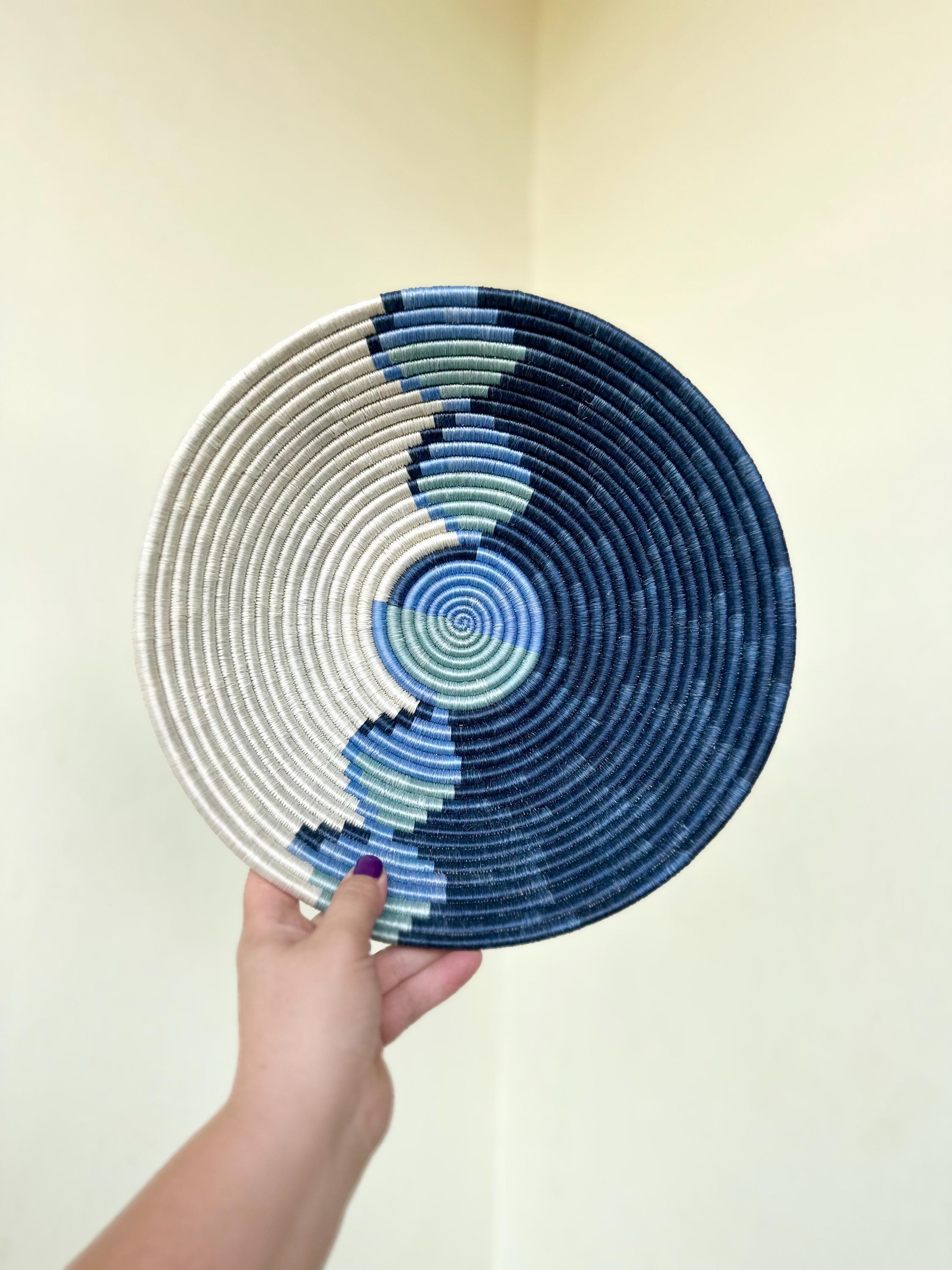 12” Handmade African Fruit Bowl • Woven Basket from Rwanda • Boho Wall Decor • Catch All Tray • Ethically Made Home Decor • Boho Basket Wall