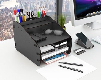 Paper Organizer for Desk, Desk Supplies Organizer, Desktop Organizer, Wooden Desk Organizer for Stationery